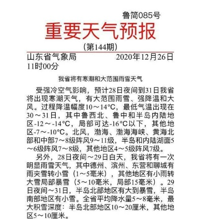 山东省气象局发布最新天气预报,强冷空气来袭,多地气温骤降 山东省气象局发布最新天气预报,强冷空气来袭,多地气温骤降